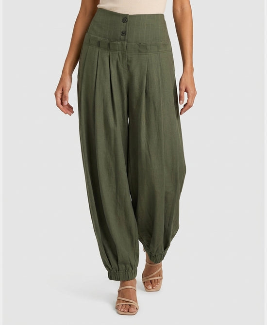 
Double Waisted Balloon Pants in OLIVE view 1