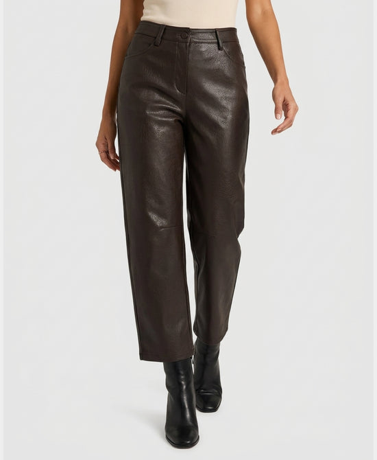 
Faux Leather Barrel Pants in CHOCOLATE view 1