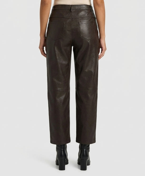 
Faux Leather Barrel Pants in CHOCOLATE view 2