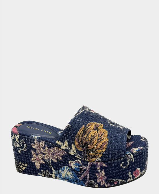 Denim Flower Platform Sandal w/ Crystals view 1