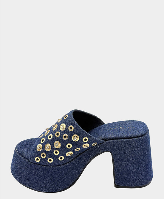 Denim Heeled Sandal w/ Grommets view 2