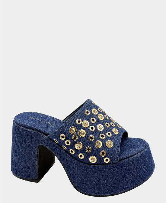 Denim Heeled Sandal w/ Grommets view 1