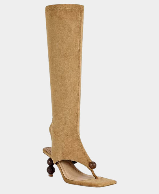 Faux Suede Thong Heeled Sandal view 1