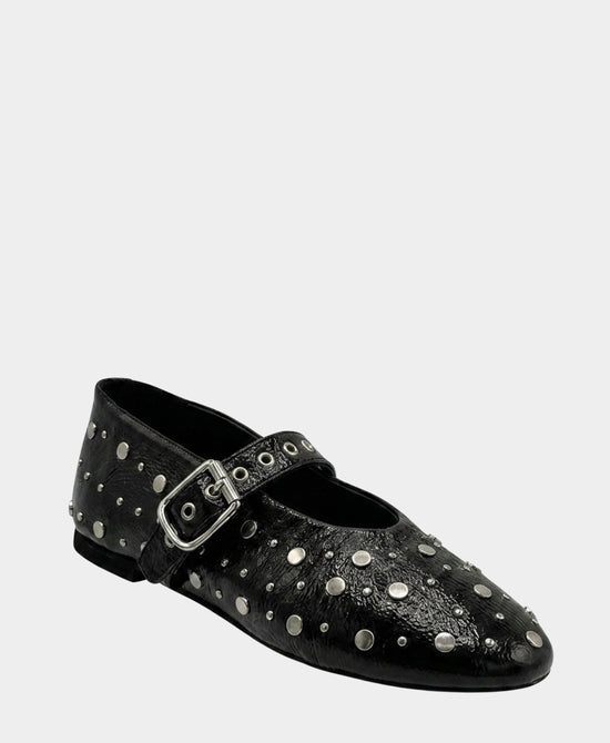
Crinkled Patent Leather Grammet Ballet Flat in BLACK view 1