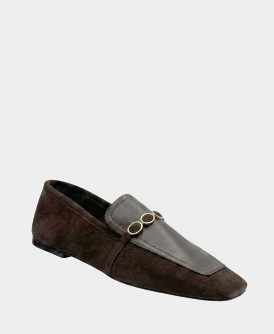 
Suede & Leather Loafer w/ Buttons in BROWN view 1