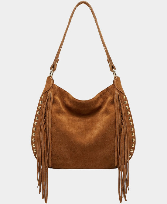 
Suede Studded Fringe Shoulder Bag in TAN view 2