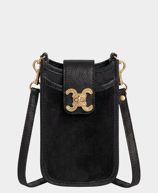 
Suede & Leather Crossbody Bag in BLACK view 1