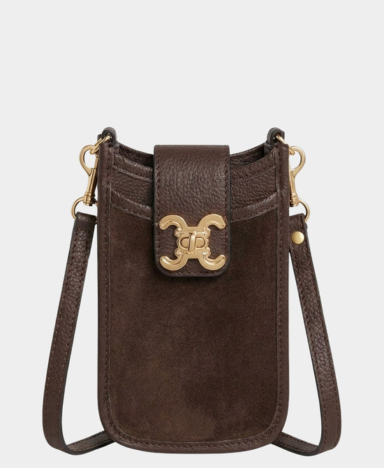 
Suede & Leather Crossbody Bag in BROWN view 1