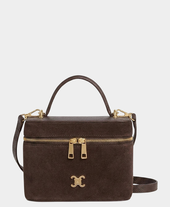 
Leather & Suede Vanity Crossbody Bag in BROWN view 1