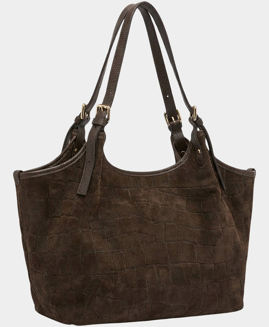 
Suede Croc Print Tote Bag in BROWN view 2