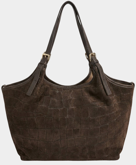 
Suede Croc Print Tote Bag in BROWN view 1