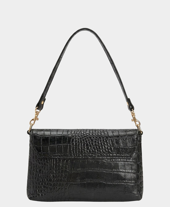 
Small Leather Croc Print Shoulder Bag in BLACK view 2