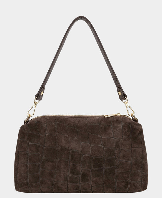 
Suede Croc Print Shoulder Bag in BROWN view 2