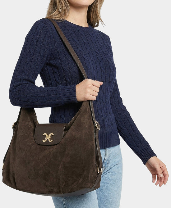 
Convertible Suede Hobo Bag/Backpack in BROWN view 2