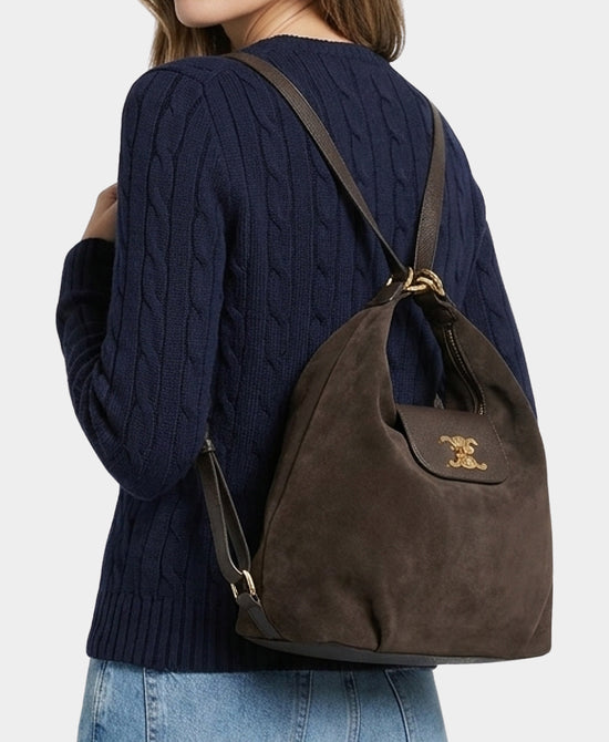 
Convertible Suede Hobo Bag/Backpack in BROWN view 1