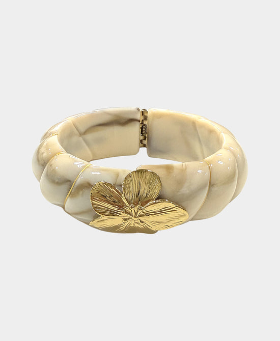 Resin Bangle Bracelet w/ Metal Flower view 1