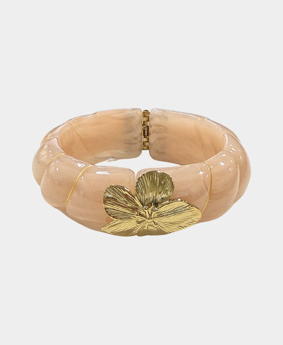 Resin Bangle Bracelet w/ Metal Flower view 1