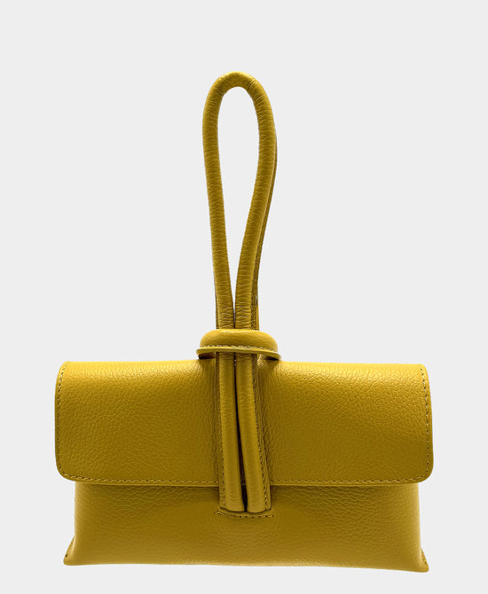 
Leather Loop Handle Handbag in MUSTARD view 1