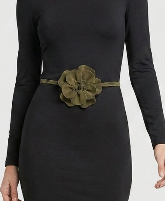 
Suede Flower Wrap Belt in OLIVE view 1