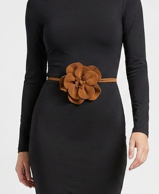 
Suede Flower Wrap Belt in BROWN view 1