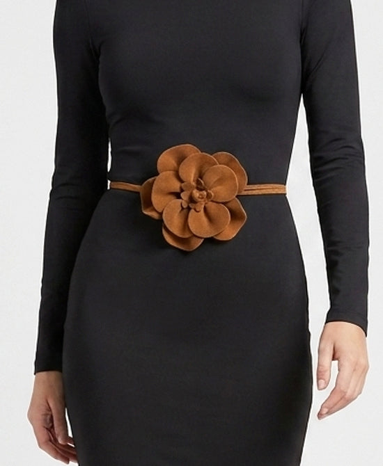 
Suede Flower Wrap Belt in BROWN view 1