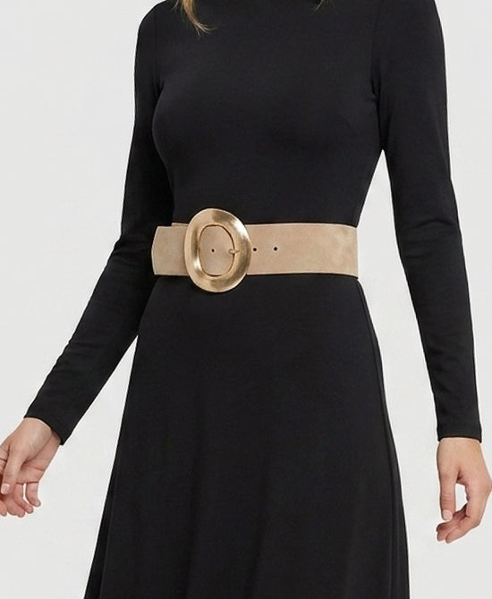 
Stretch Belt w/ Gold Buckle in TAUPE view 1