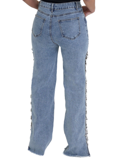 Jeans w/ Split Side Rhinestones view 3