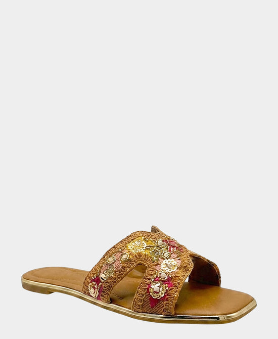 
Embroidered Beaded Sandal w/ Sequins in TAN MULTI view 1