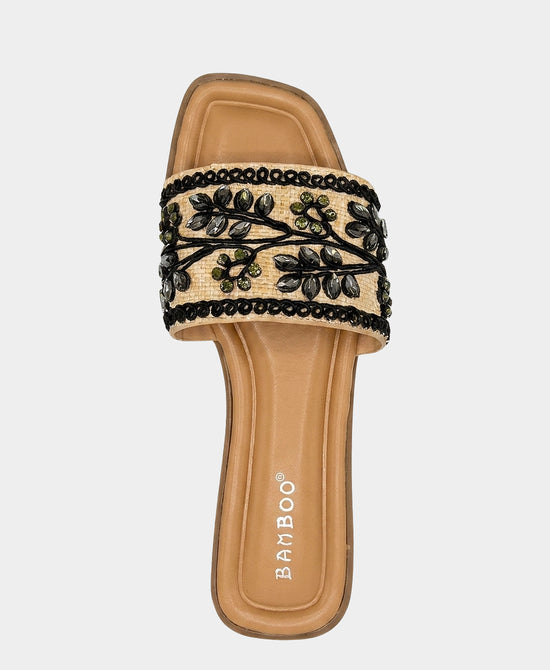 
Straw Embroidered Sandal w/ Crystals in BLACK MULTI view 2