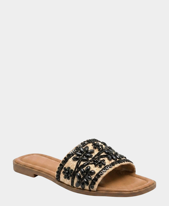 
Straw Embroidered Sandal w/ Crystals in BLACK MULTI view 1