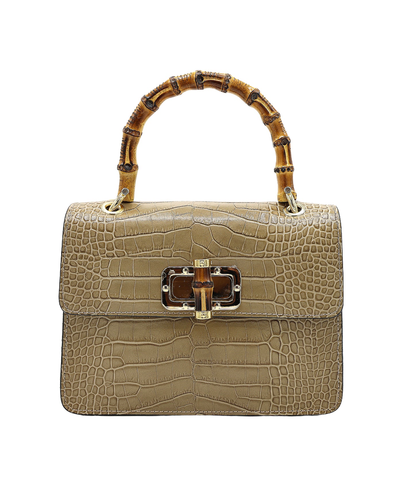 Crocodile Embossed Leather Handbag view 1