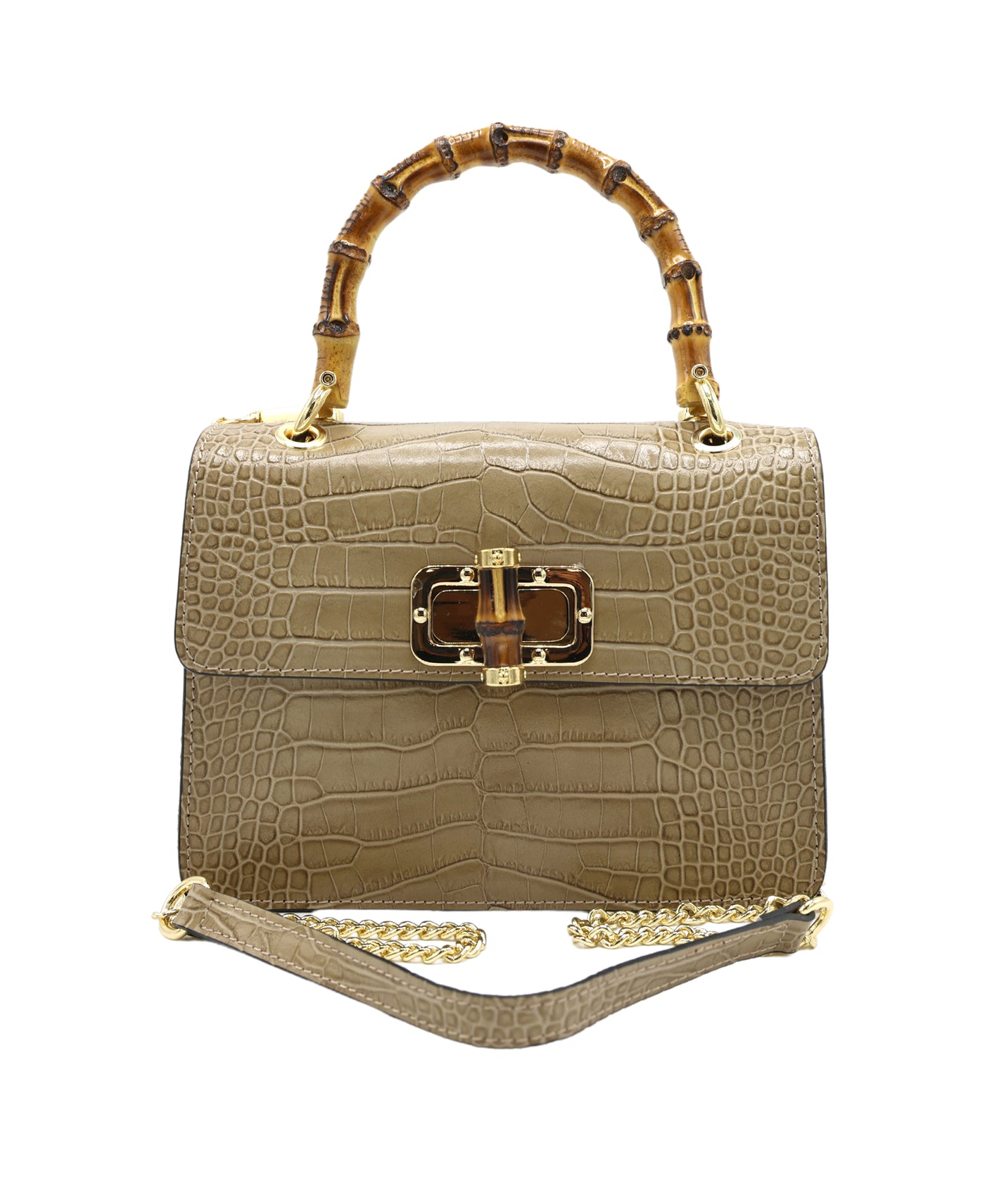 Crocodile Embossed Leather Handbag view 2