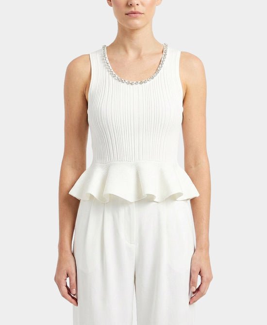 Knit Peplum Top w/ Jewel Trim view 1