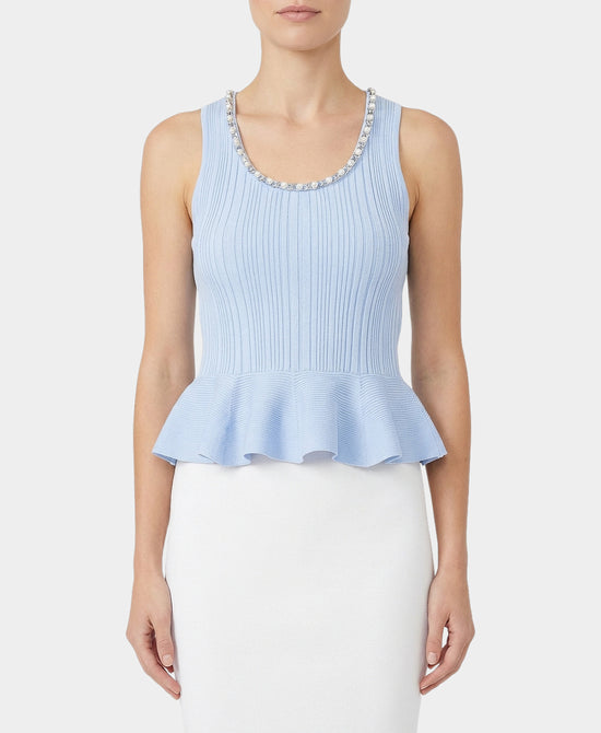 Knit Peplum Top w/ Jewel Trim view 1