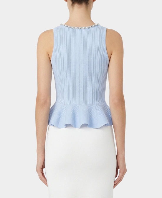 Knit Peplum Top w/ Jewel Trim view 2