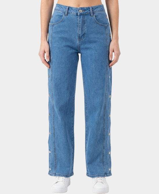 Jeans w/ Button Snap Side Trim view 1