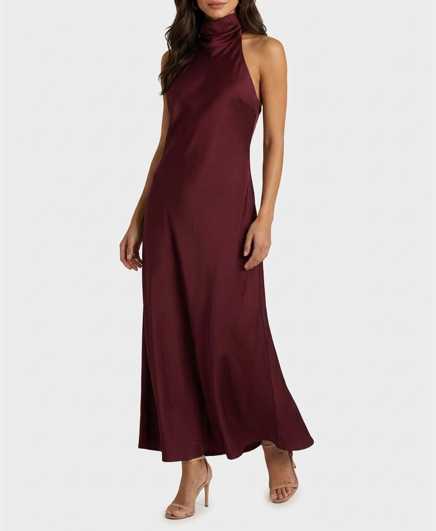 silk halter slip dress Satin Midi – FOX'S SM-D20337A-FOREST SHADOW