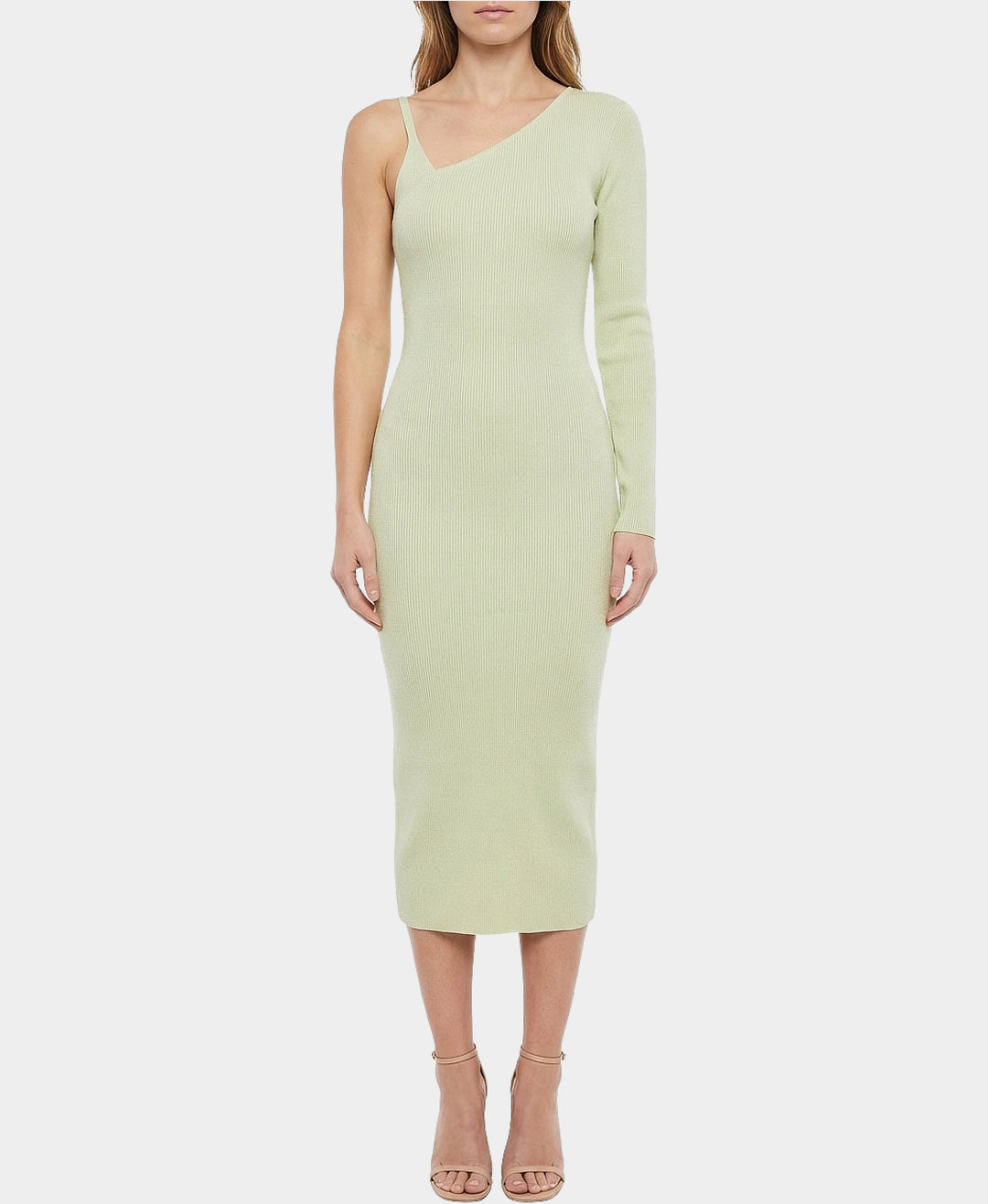 one hand long sleeve dress White One Shoulder Dress with Feather Slit and Flowing Cape Sleeve Walone LLC