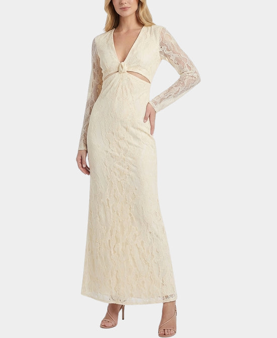 
Lace Maxi Dress w/ Cut-Out & Stone in CREAM view 1
