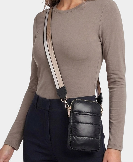 
Nylon Quilted Puffer Cellphone Bag in BLACK view 2