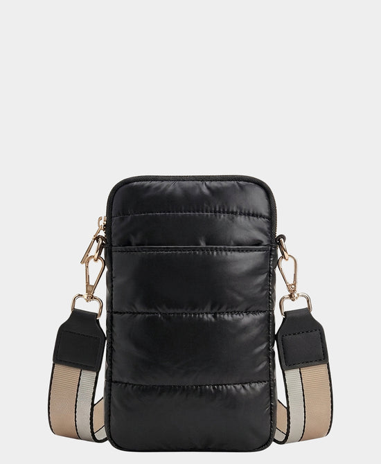 
Nylon Quilted Puffer Cellphone Bag in BLACK view 1