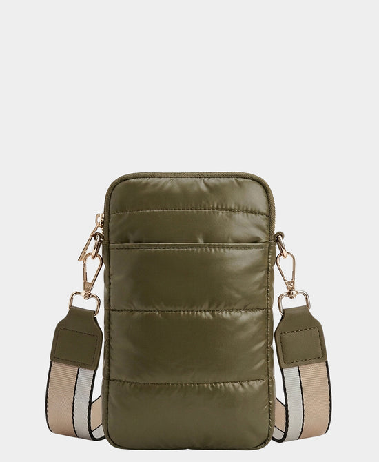 
Nylon Quilted Puffer Cellphone Bag in OLIVE view 1