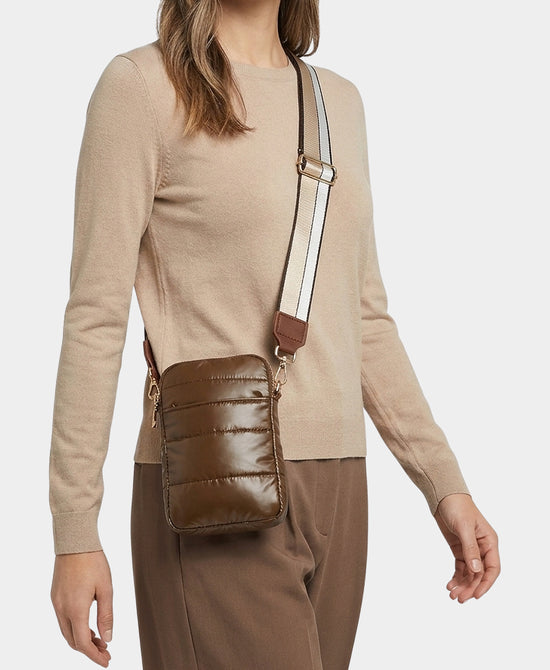 
Nylon Quilted Puffer Cellphone Bag in BROWN view 2