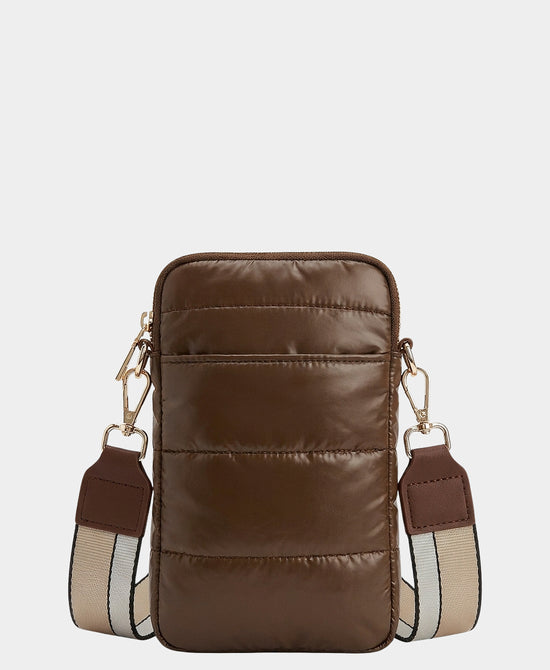 
Nylon Quilted Puffer Cellphone Bag in BROWN view 1