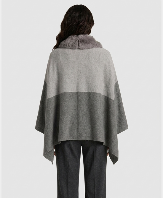 
Two Tone Cashmere Blend Cape w/ Faux Fur Trim in GREY view 2