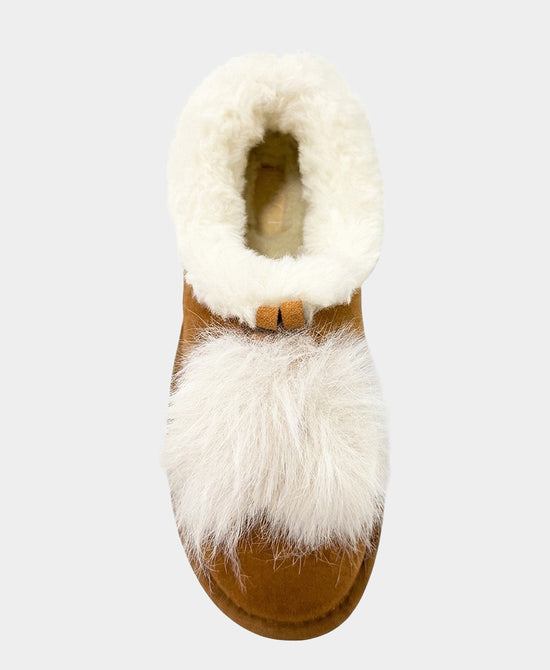 
Faux Fur Pom Pom Slipper in CHESTNUT view 2