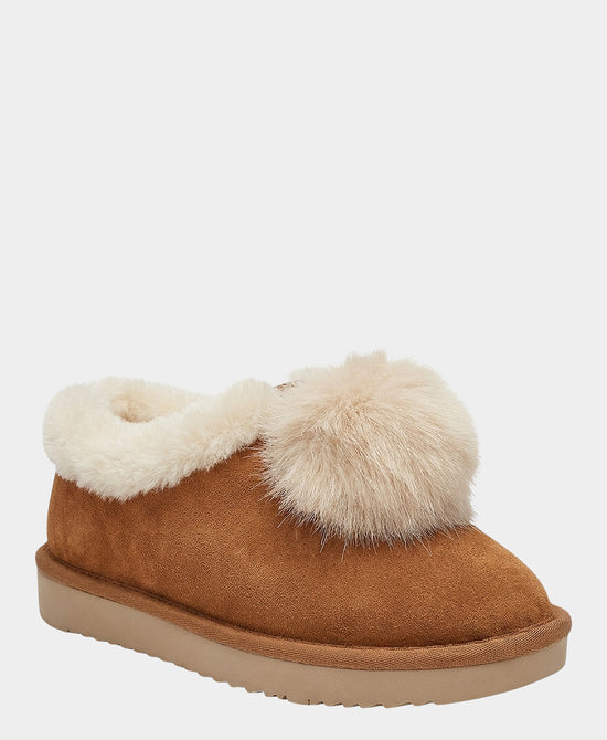 
Faux Fur Pom Pom Slipper in CHESTNUT view 1