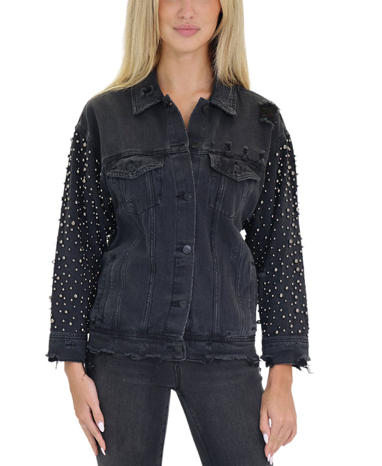 Distressed Studded Denim Jacket view 