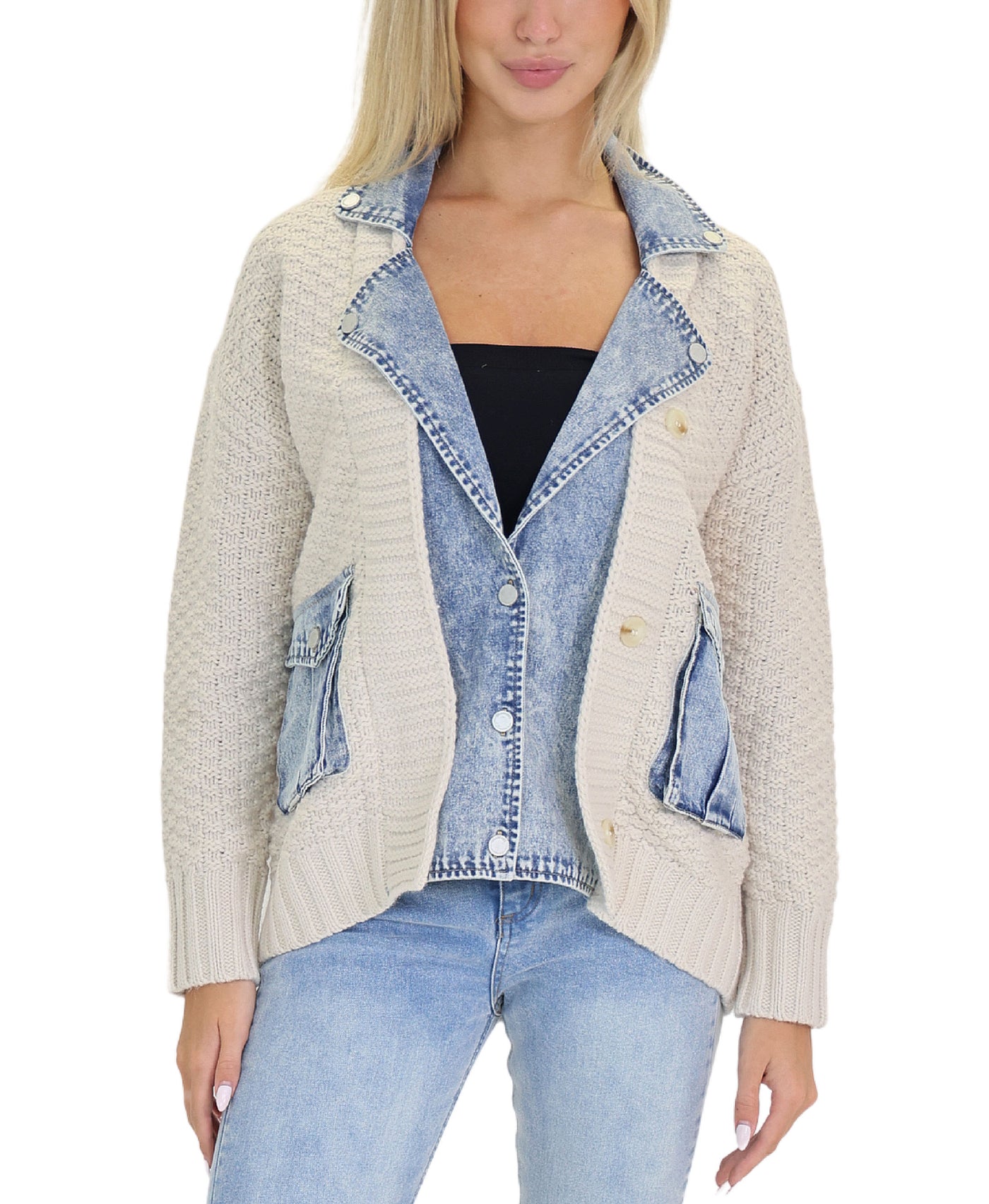 Denim & Knit Sweater Jacket view 1