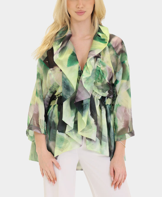 Sheer Print Ruffle Jacket view 1